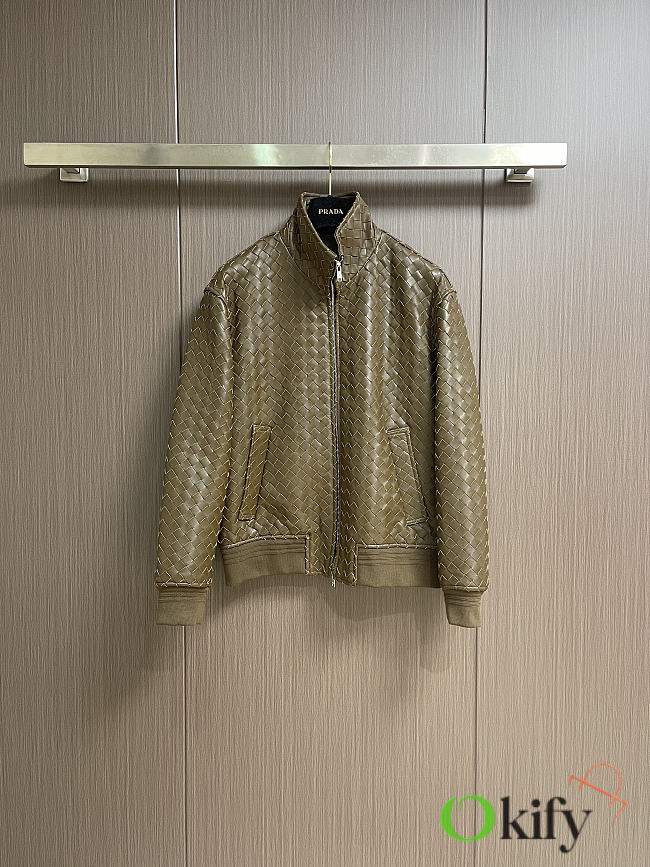 Okify Bottega Veneta Intrecciato Woven Leather Jacket 26884 - 1