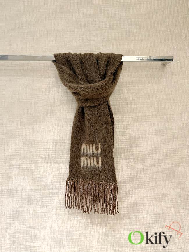 Okify MiuMiu Brown Mohair Blend Sheepskin Scarf  - 1