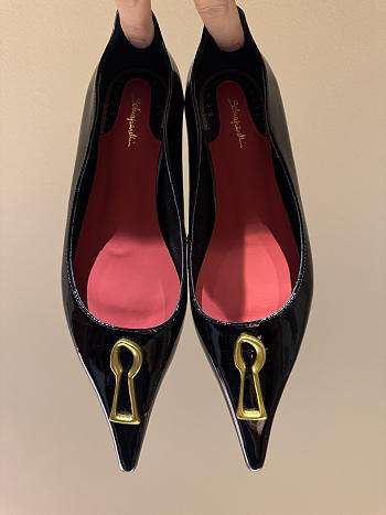 Okify Schiaparelli Black Patent Pointed Toe Heels 2cm