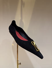 Okify Schiaparelli Black Suede Pointed Toe Heels 2cm - 2