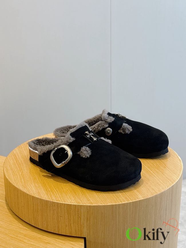 Okify Chrome Heart Black Men Wool Slippers - 1
