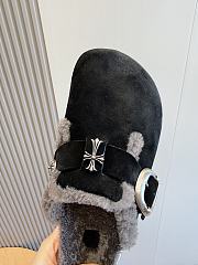 Okify Chrome Heart Black Men Wool Slippers - 4