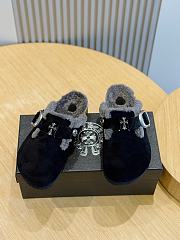 Okify Chrome Heart Black Men Wool Slippers - 3