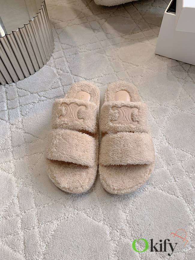 Okify Celine Women Wool Slippers Beige  - 1