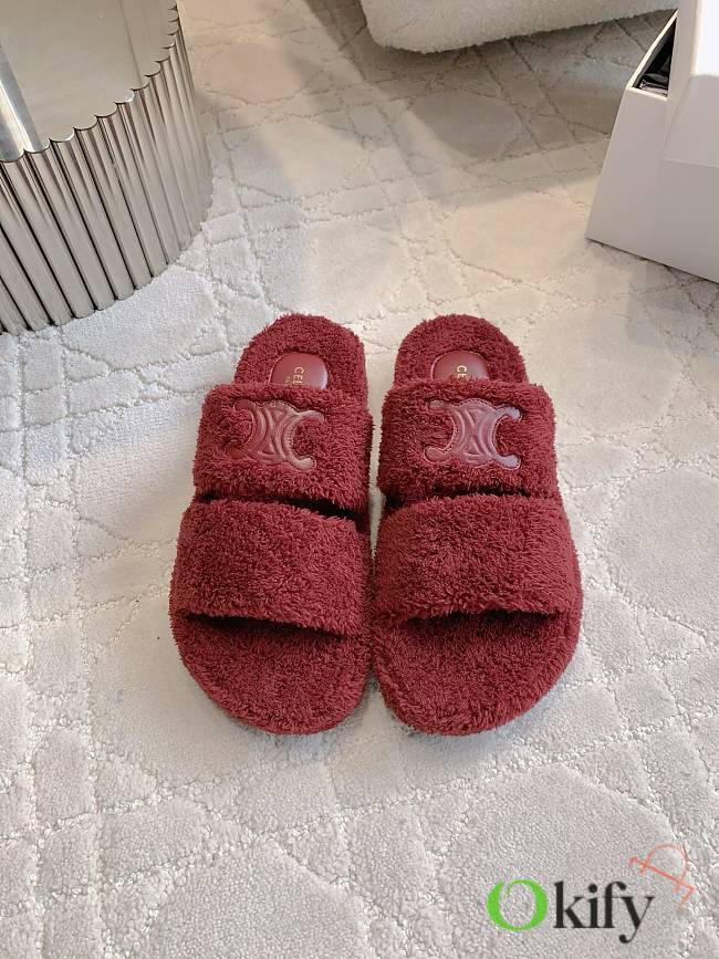 Okify Celine Women Wool Slippers Black  - 1