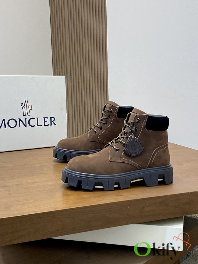 Okify Moncler Men Martin Boots Dark Brown Suede  - 1