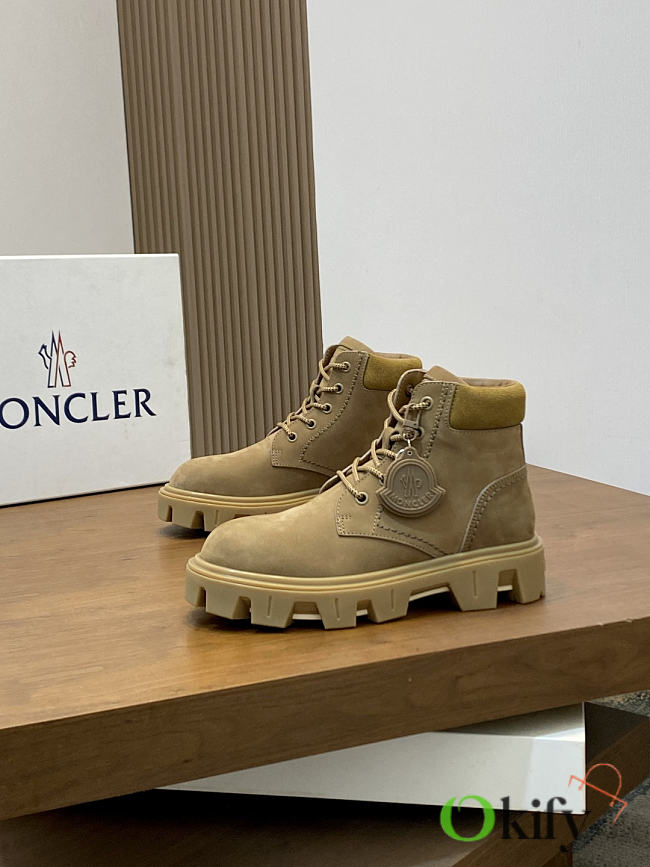 Okify Moncler Men Martin Boots Light Brown Suede  - 1