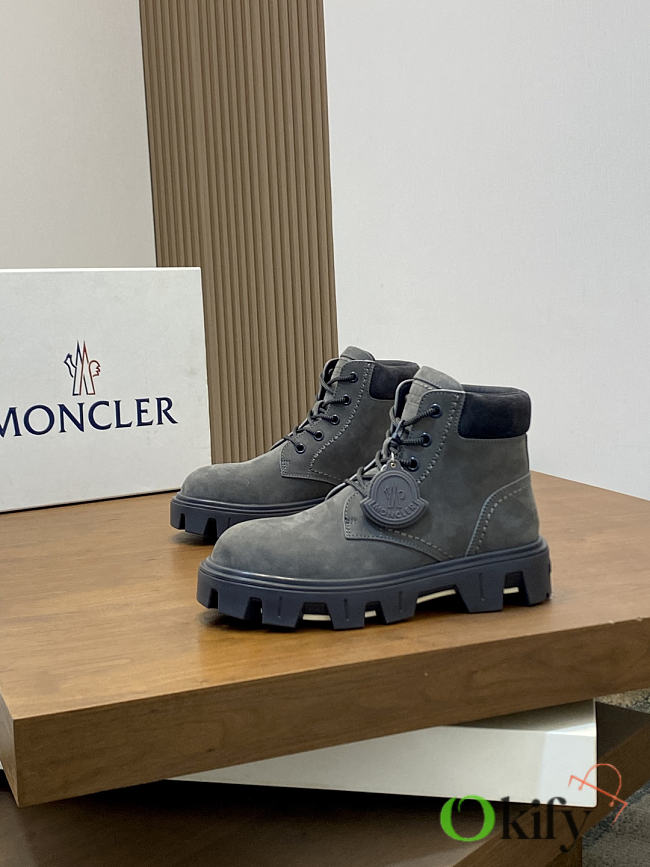 Okify Moncler Men Martin Boots Gray Suede  - 1