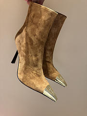 Okify YSL Metal Toe Trim Ankle Boots Brown 10.5cm - 1
