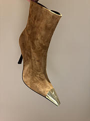 Okify YSL Metal Toe Trim Ankle Boots Brown 10.5cm - 4