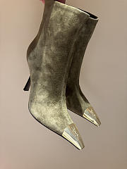 Okify YSL Metal Toe Trim Ankle Boots Green 10.5cm - 1