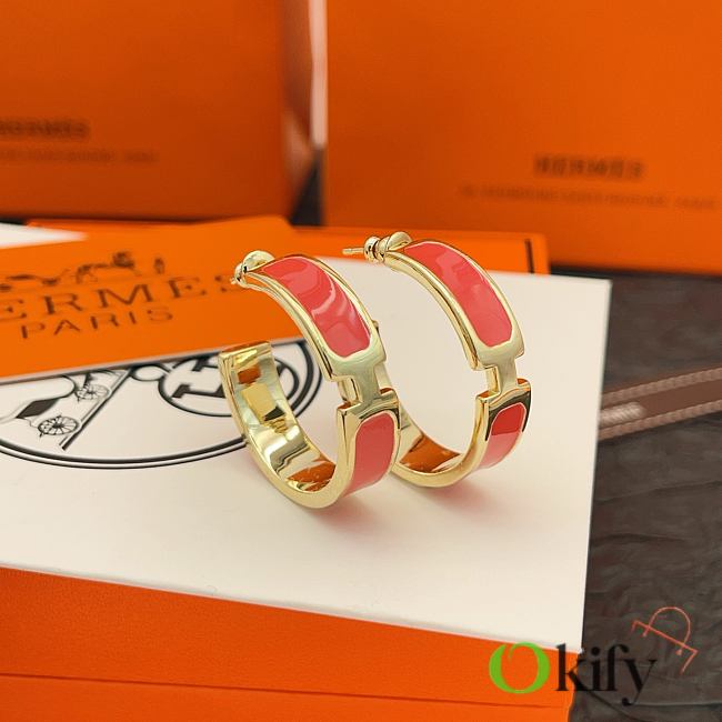 Okify Hermes Gold Earrings Red Pink - 1