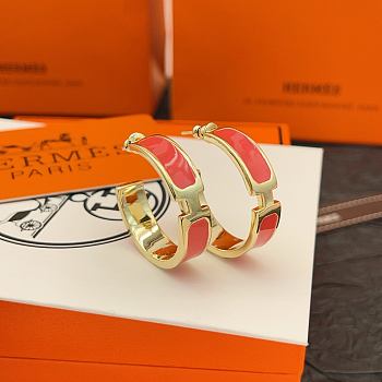 Okify Hermes Gold Earrings Red Pink