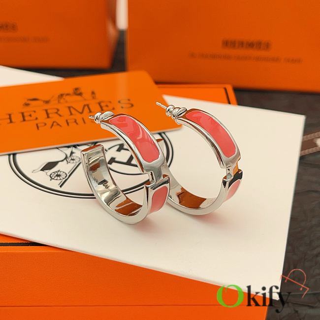 Okify Hermes Silver Earrings Red Pink - 1