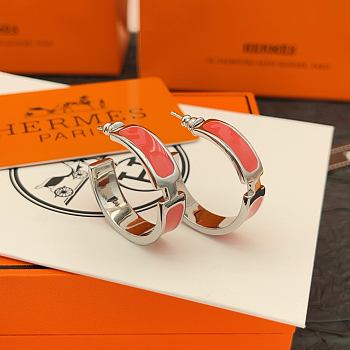 Okify Hermes Silver Earrings Red Pink