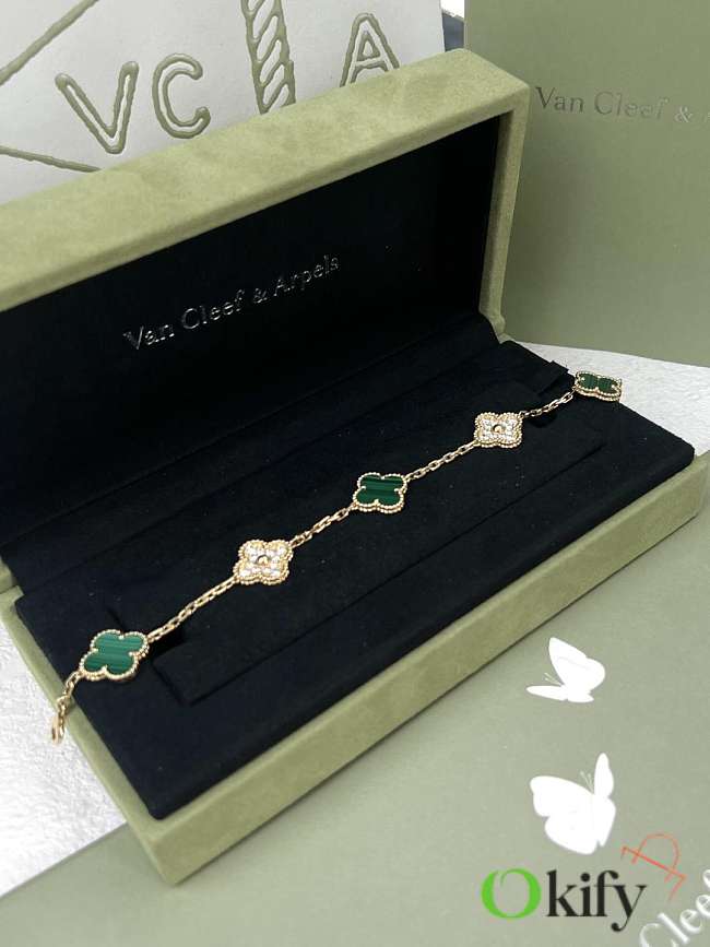 Okify VCA Gold Bracelet Green And Diamonds - 1