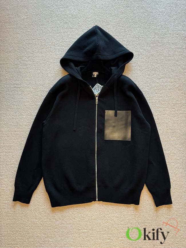 Okify Loewe Wool Zip-up Hoodie Jacket Black Unisex - 1
