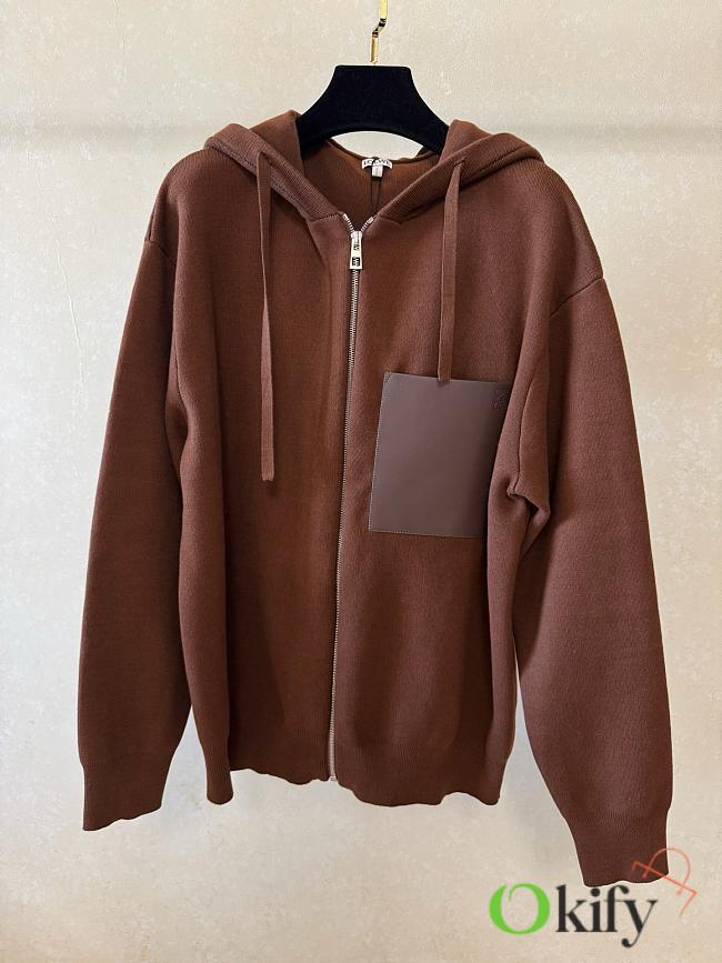 Okify Loewe Wool Zip-up Hoodie Jacket Brown Unisex - 1