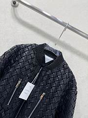 Okify Bottega Veneta Black Woven Leather Collar Motorcycle Jacket Unisex - 2