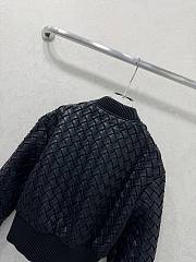Okify Bottega Veneta Black Woven Leather Collar Motorcycle Jacket Unisex - 3