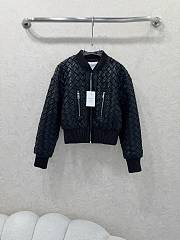 Okify Bottega Veneta Black Woven Leather Collar Motorcycle Jacket Unisex - 1