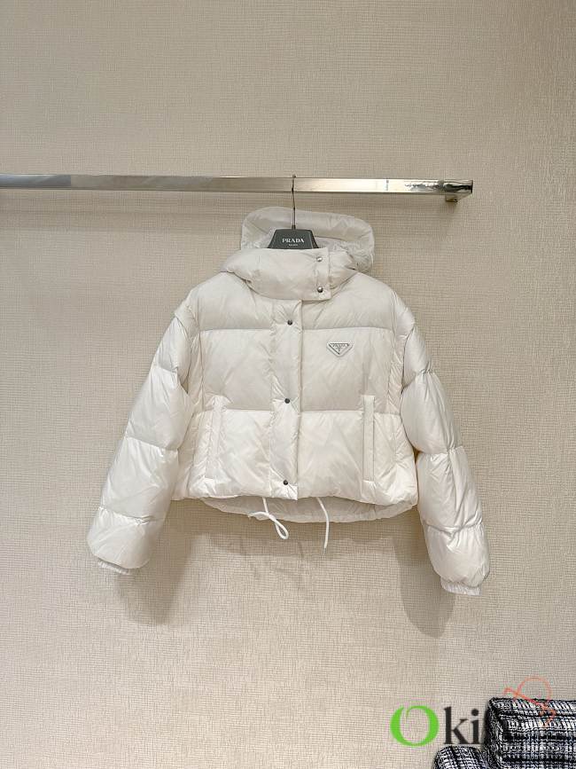 Okify Prada White Nylon Short-Cut Down Jacket With Detachable Sleeves - 1