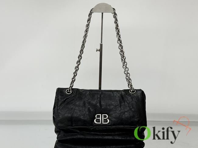 Okify Balenciaga Monaco Small Bag Black Silver Hardware 28x18x10cm - 1