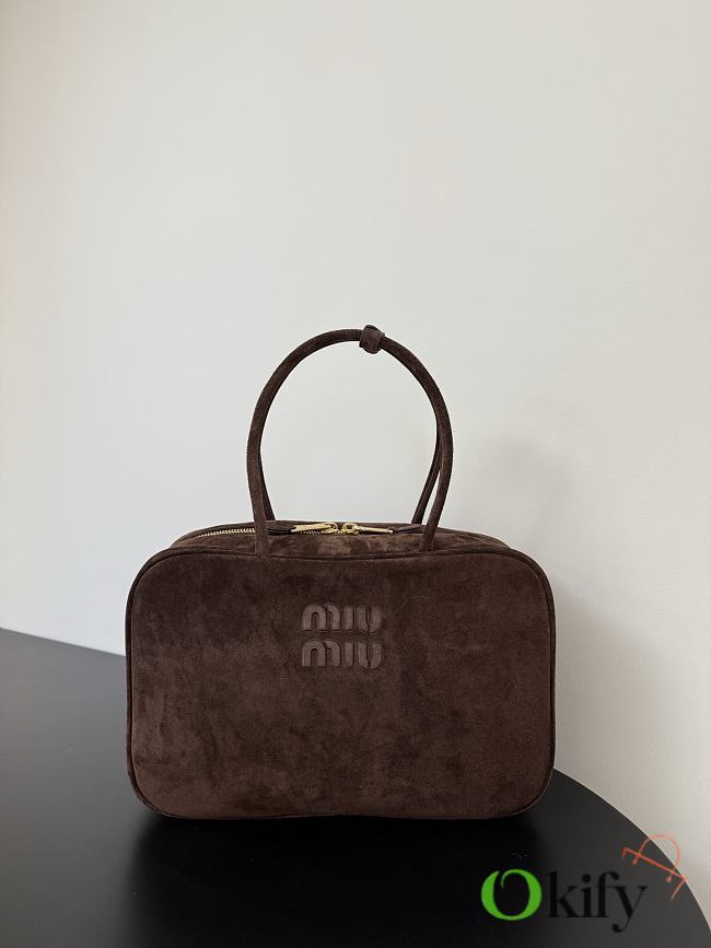 Okify MiuMiu Beau Bag Dark Brown Suede 34x23x10cm - 1