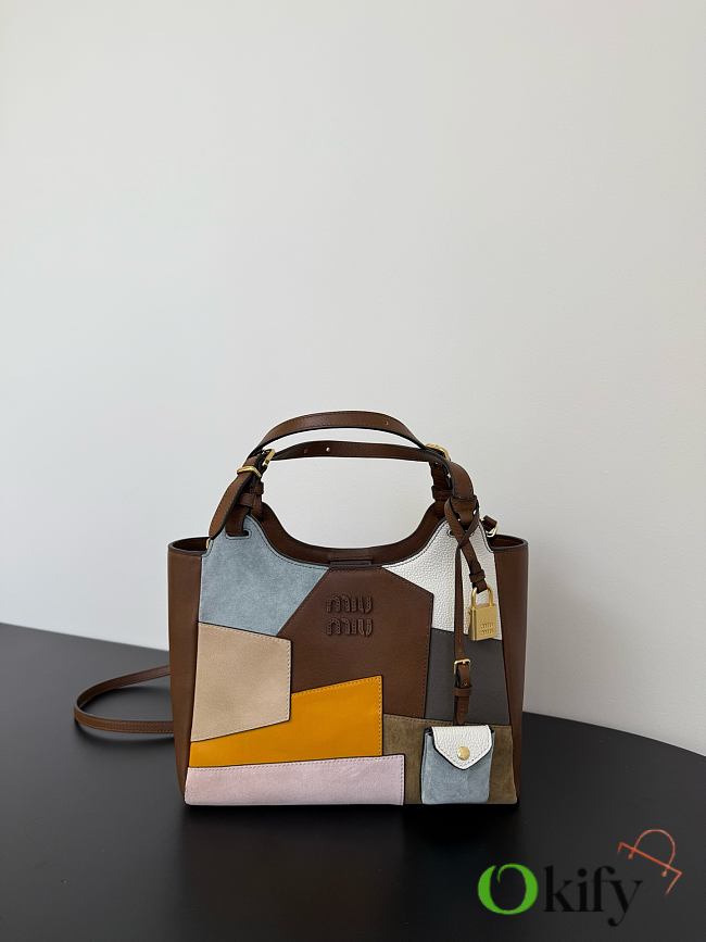 Okify MiuMiu Patchwork Leather Shopping Basket Bag 34x26x12cm - 1