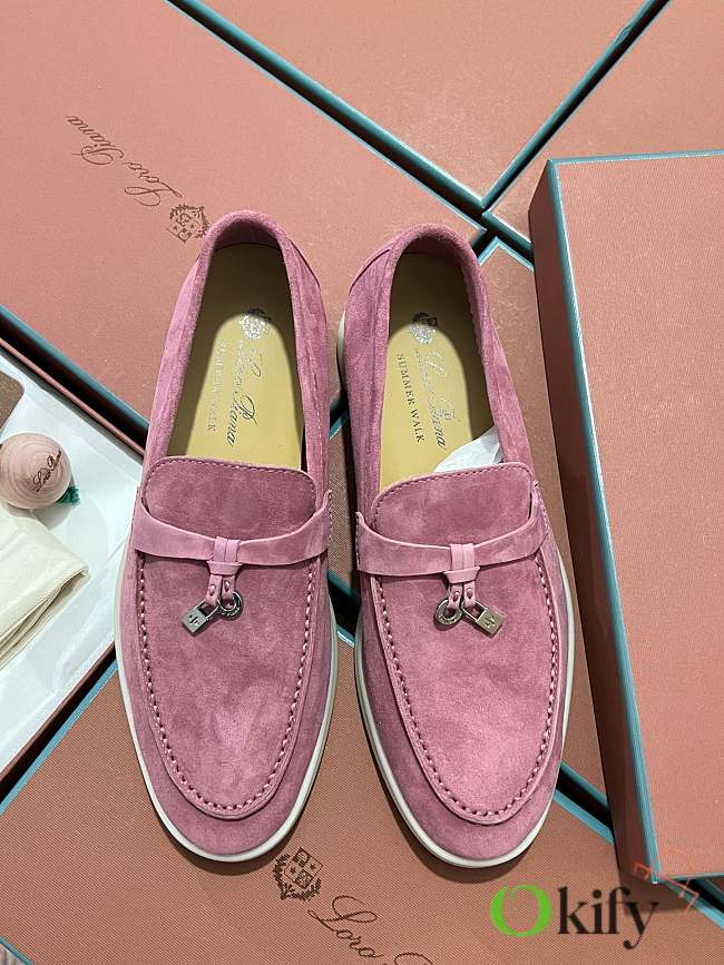 Okify Loro Piana Women Loafers Silver Hardware Pink  - 1