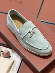 Okify Loro Piana Women Loafers Silver Hardware Light Blue - 6