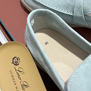 Okify Loro Piana Women Loafers Silver Hardware Light Blue - 5