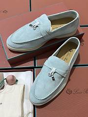 Okify Loro Piana Women Loafers Silver Hardware Light Blue - 3