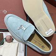 Okify Loro Piana Women Loafers Silver Hardware Light Blue - 4