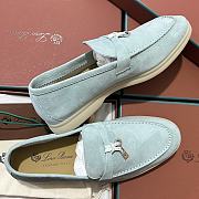 Okify Loro Piana Women Loafers Silver Hardware Light Blue - 2