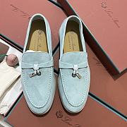 Okify Loro Piana Women Loafers Silver Hardware Light Blue - 1