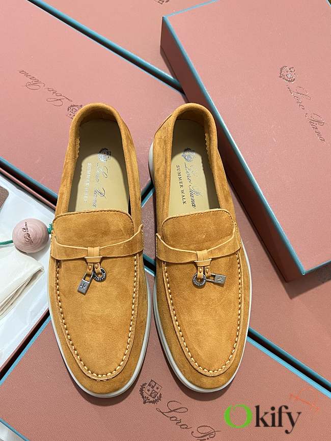 Okify Loro Piana Women Loafers Silver Hardware Yellow Brown - 1