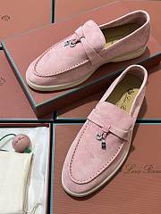 Okify Loro Piana Women Loafers Silver Hardware Light Pink - 2