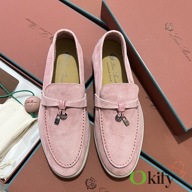 Okify Loro Piana Women Loafers Silver Hardware Light Pink - 1