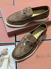Okify Loro Piana Women Loafers Silver Hardware Dark Brown - 6