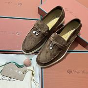 Okify Loro Piana Women Loafers Silver Hardware Dark Brown - 5