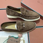 Okify Loro Piana Women Loafers Silver Hardware Dark Brown - 2