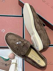 Okify Loro Piana Women Loafers Silver Hardware Dark Brown - 4