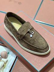Okify Loro Piana Women Loafers Silver Hardware Dark Brown - 3