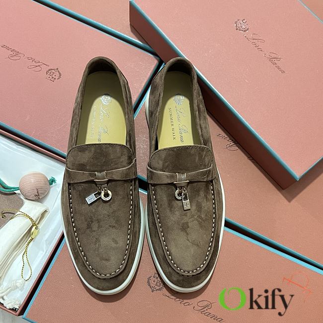 Okify Loro Piana Women Loafers Silver Hardware Dark Brown - 1