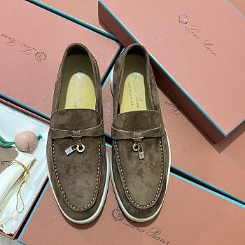 Okify Loro Piana Women Loafers Silver Hardware Dark Brown