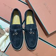 Okify Loro Piana Women Loafers Silver Hardware Dark Blue - 1