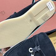 Okify Loro Piana Women Loafers Silver Hardware Dark Blue - 5