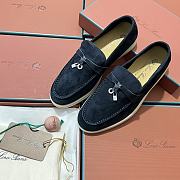 Okify Loro Piana Women Loafers Silver Hardware Dark Blue - 6