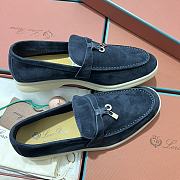 Okify Loro Piana Women Loafers Silver Hardware Dark Blue - 3